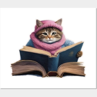 cute Cat Read A Book Posters and Art